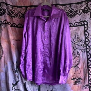 Mens Purple Satin Button Up Shirt
